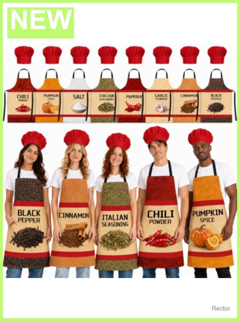16 Pc Halloween Spice Group Costume Aprons & Chef Hats Set Adults Unisex